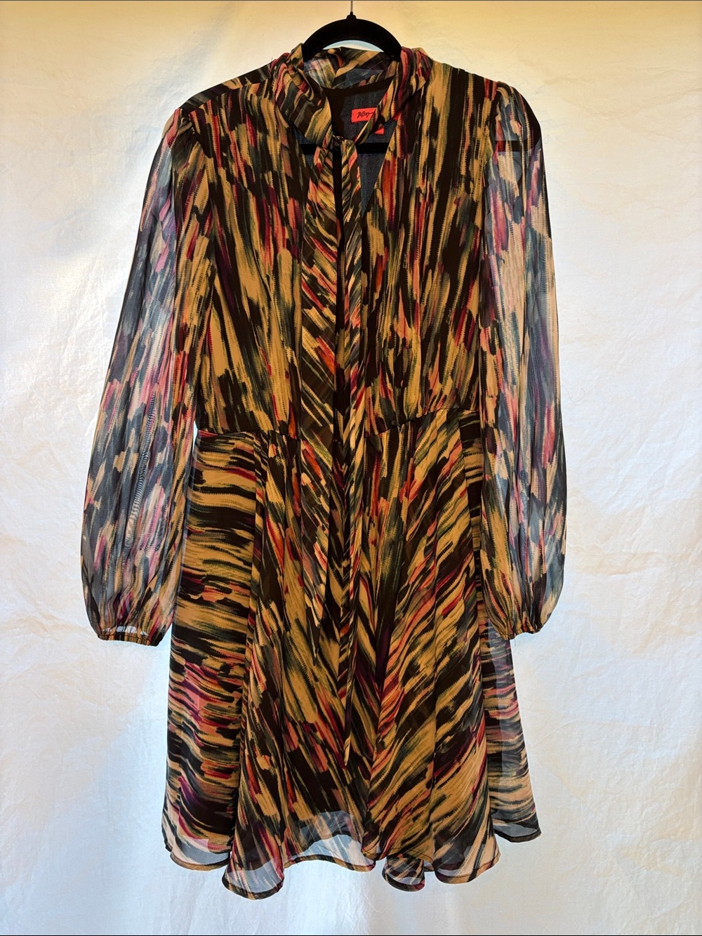 Betsey Johnson Chiffon Tie Neck Abstract Brushstroke Dress 10